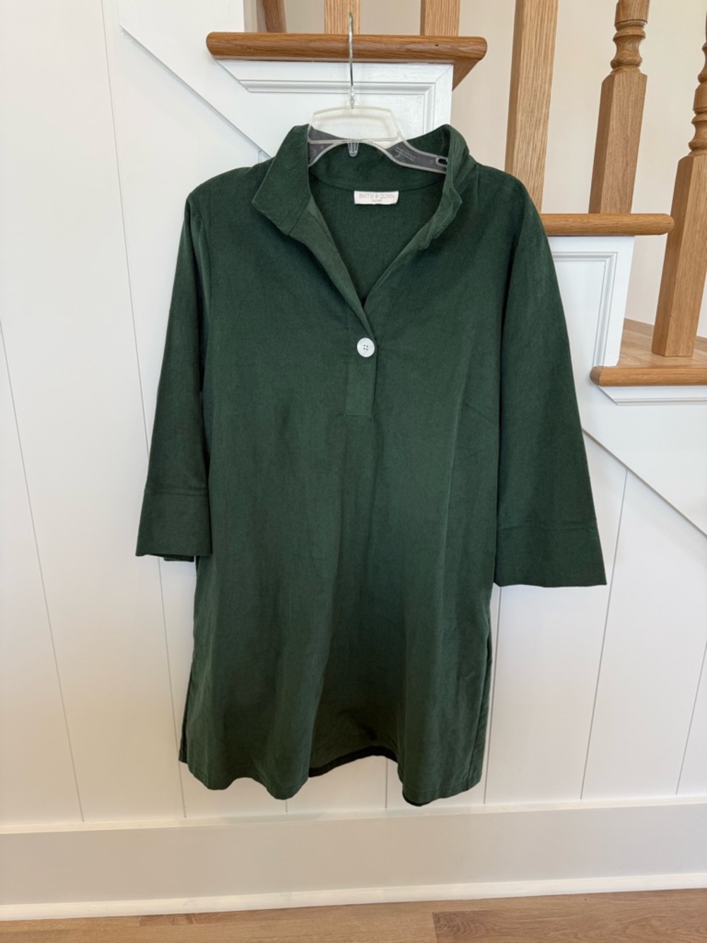 Smith & Quinn Dark Green Corduroy Shift Dress - 3/4 Sleeve - Size large